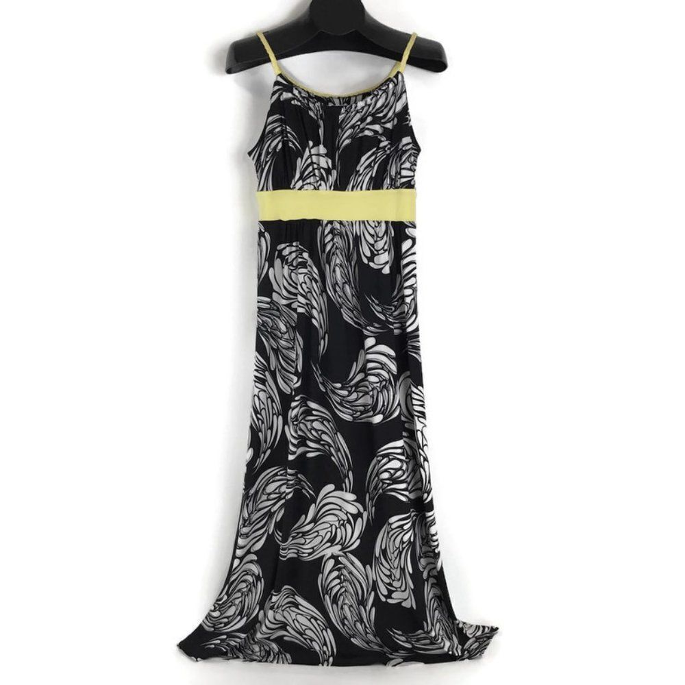 Cato Feather Print Maxi Dress Size Small Scoop Neck Braided Straps Stretch Knit